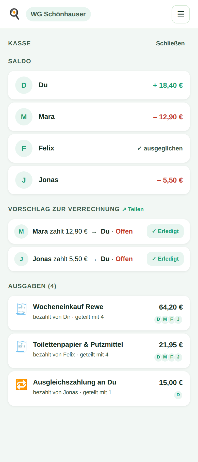 Herdzeit Kasse mit Ausgabenübersicht